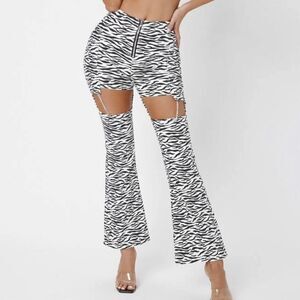 Zebra Print Cut Out Detail Jeans